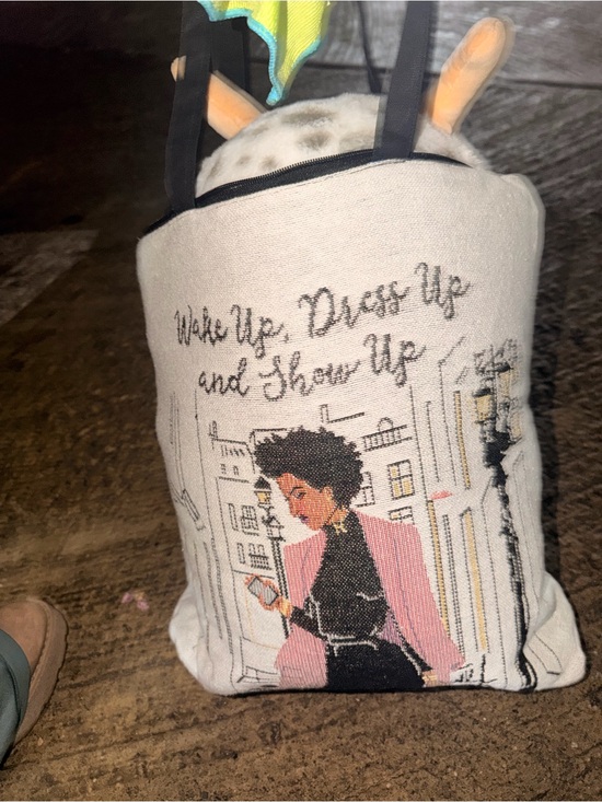 The Unbranded Brand Handbags - Canvas Tote Bag with Pink Illustration - Wake Up Dress Up and Show Up